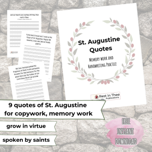St. Augustine Copywork - Woo Commerce Shop Image Graphic with text, banners, and worksheet images free homeschool resources