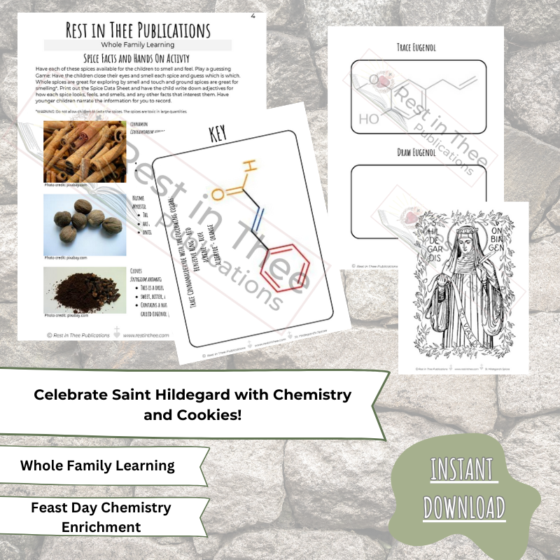 Saint Hildegard Feast Day Chemistry Enrichment - Woo Commerce Shop Image with text and banner